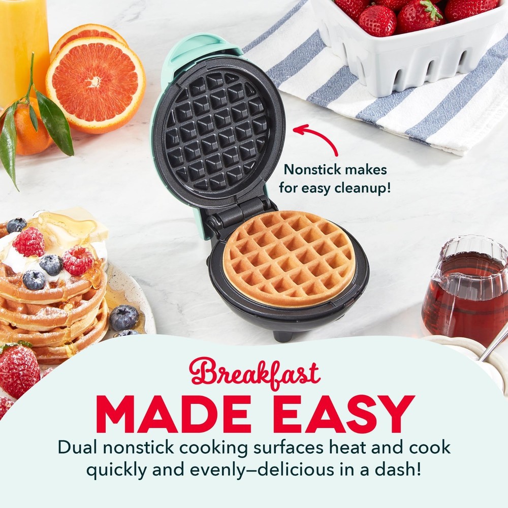 Dash Mini Waffle Maker Compact Electric Nonstick Iron Aqua