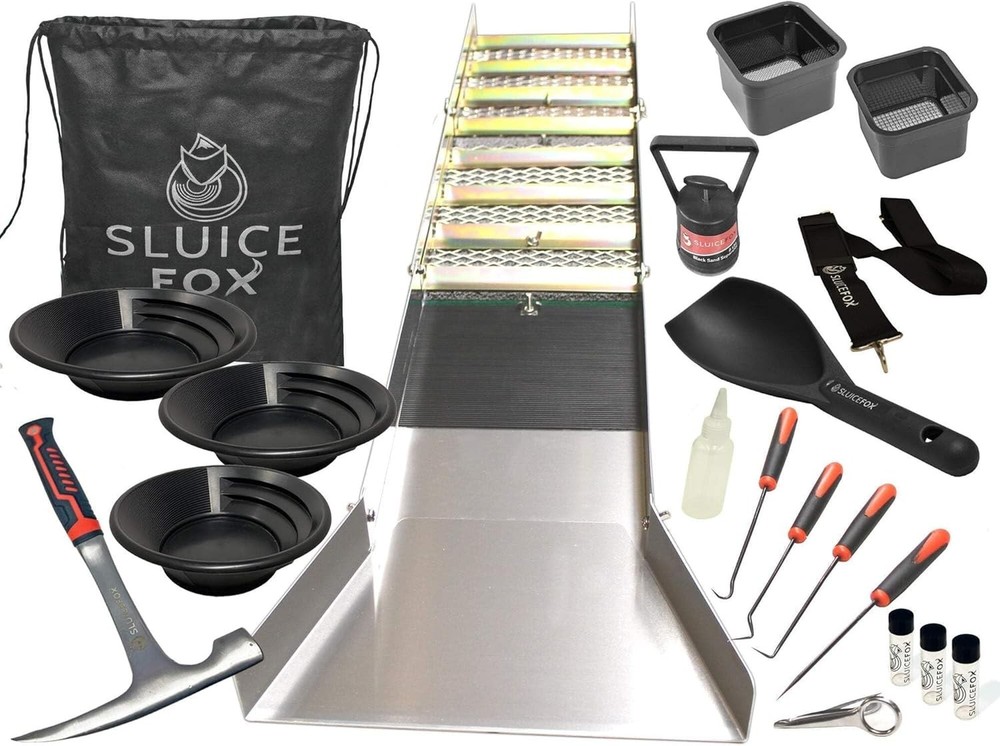 Gold Mining Essentials: 23-Piece Kit with Folding Sluice Box & All Tools Needed