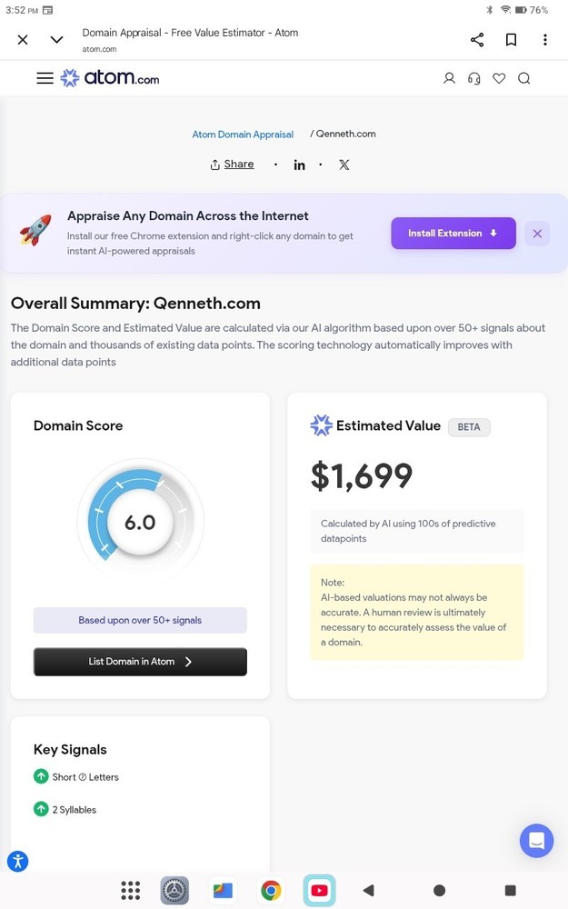 💥QENNETH.COM DOMAIN NAME ESTIMATED VALUE IS $1700.00 AT ATOM