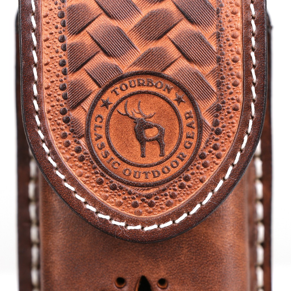 TOURBON Leather Multitool Belt Holster Folding Knife Horizontal/Vertical Sheath
