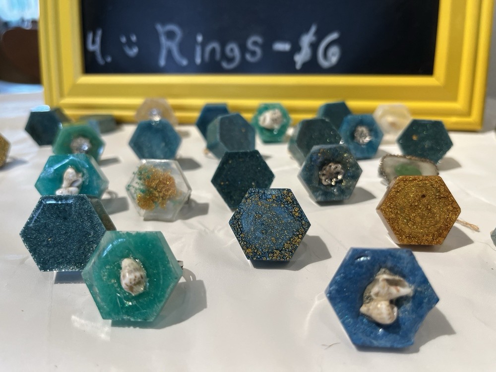 Hexagon Ocean Epoxy Resin Rings