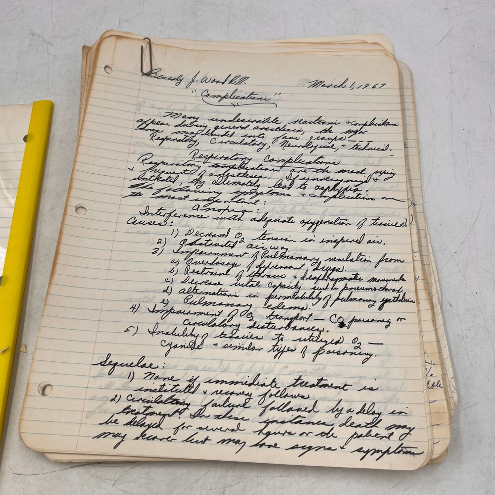 Vintage Medicine Science Note Term Papers School 1960s Class Handwritten Cursive