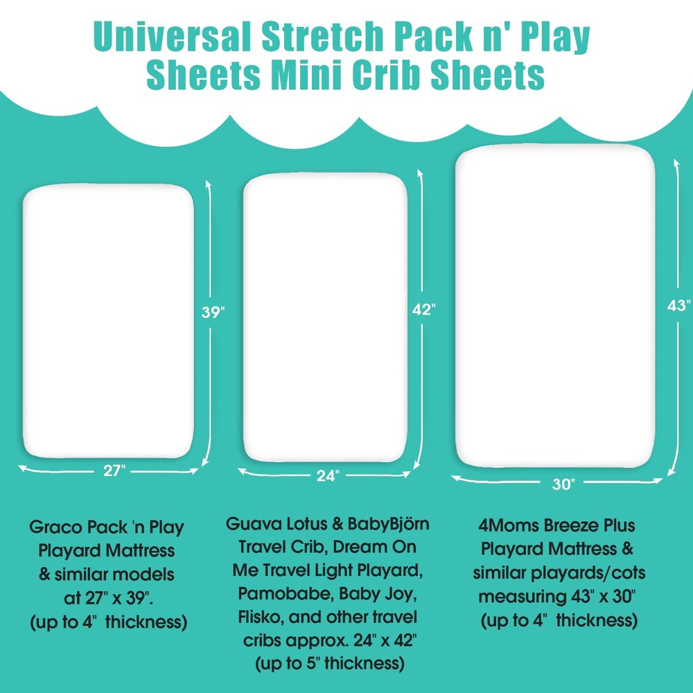 Pack n Play Sheets, 2 Pack Mini Crib Sheets,Stretchy Portable Fitted Playard ...