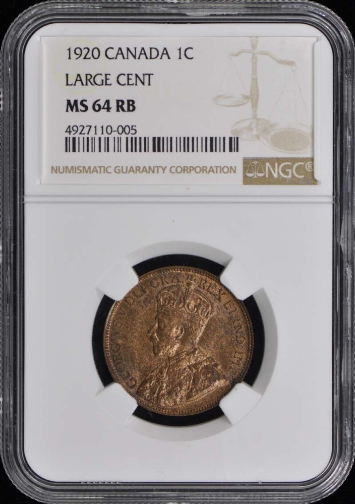 1920 CANADA LARGE CENT 1C NGC MS64RB