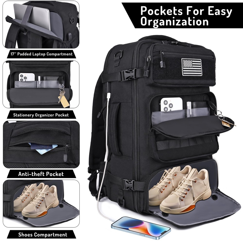 Travel Backpack for Men 40L TSA Approved Carry On Backpack with USB Charging ...