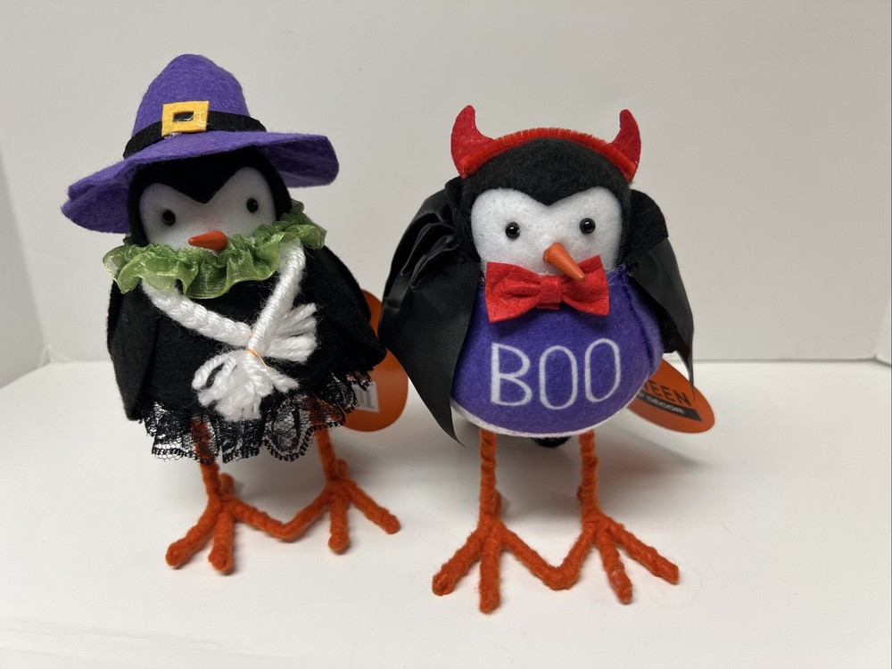 Bird Witch & Devil Vampire Birds With Tags - 2 Halloween Birds