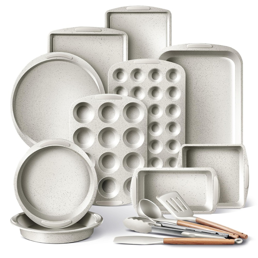 Country Kitchen Nonstick Stackable Bakeware Set - Durable, Easy 14 Pcs, Cream