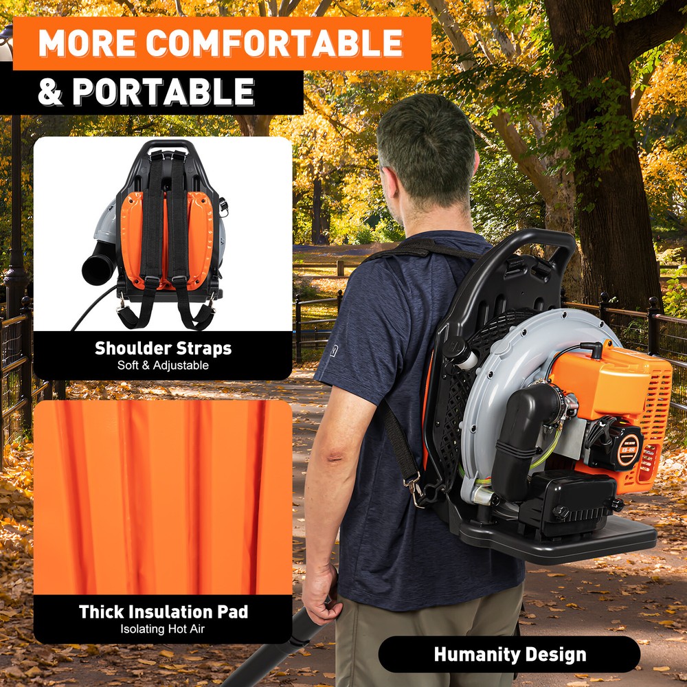 Commercial Backpack Gas Leaf Blower Manual Start 63cc Two-stroke Engine