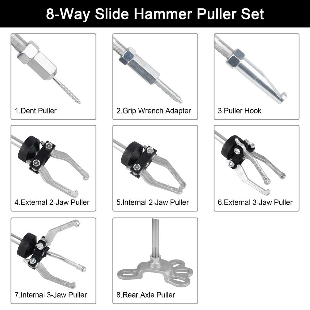 Slide Hammer Dent Puller Tool Kit Wrench Adapter Axle Bearing Hub Auto Set