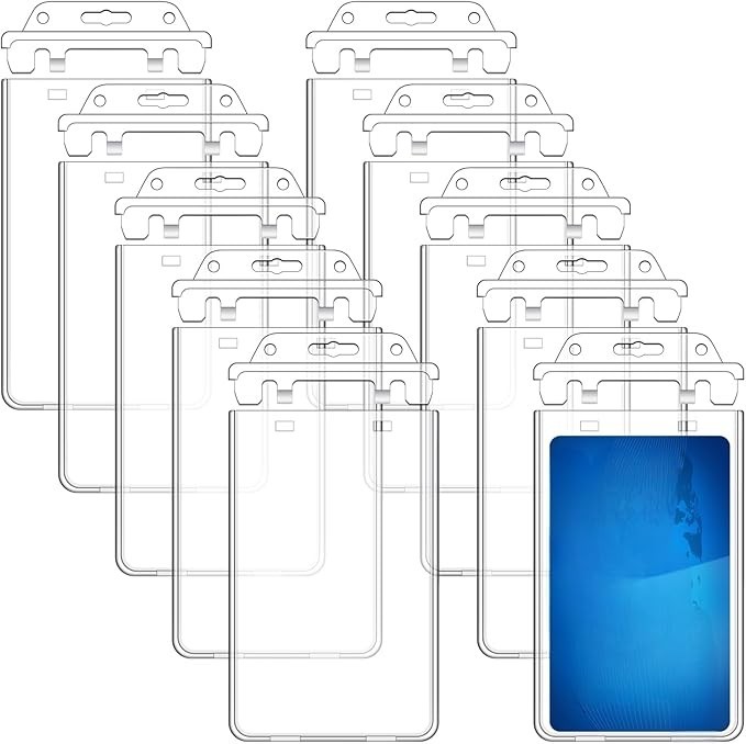 100 Pack Permanent Locking Hard Plastic Badge Holder Vertical Clear ID Badge ...