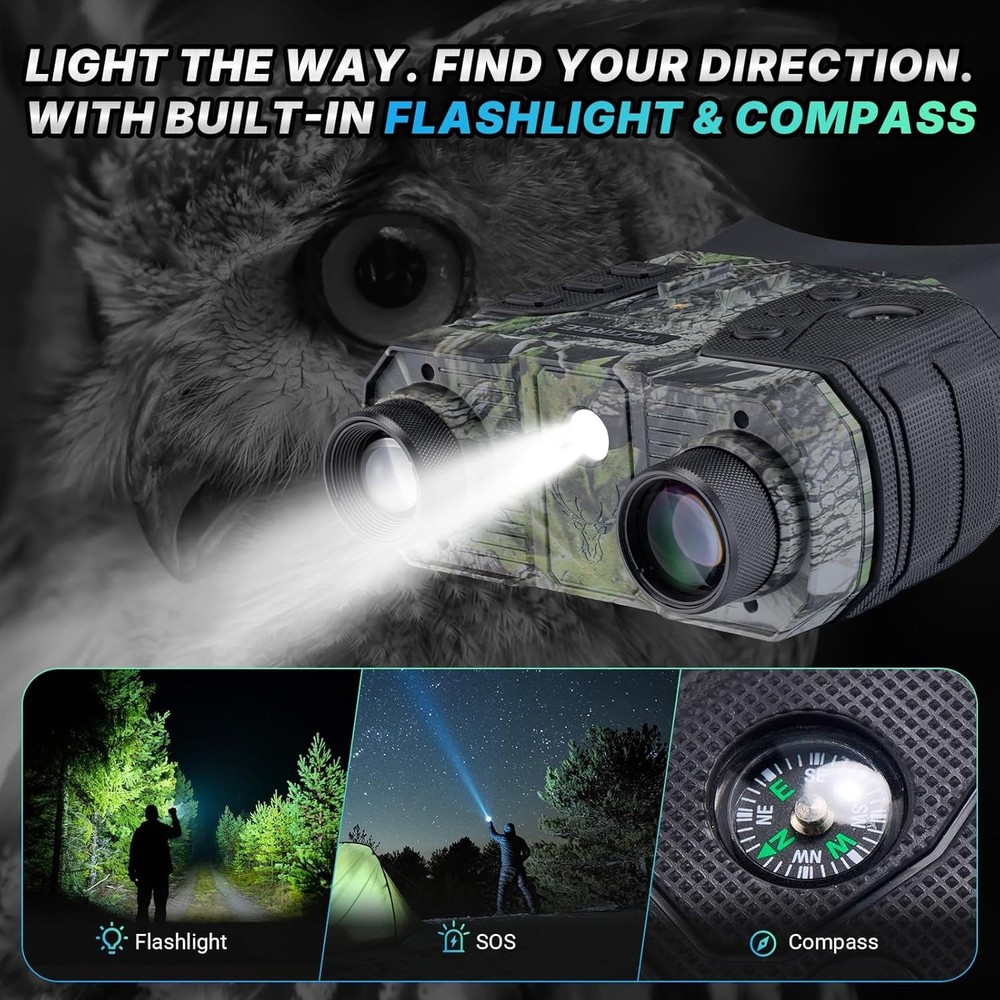 Compact 4K Night Vision Binoculars with Infrared & Manual Focus for Security