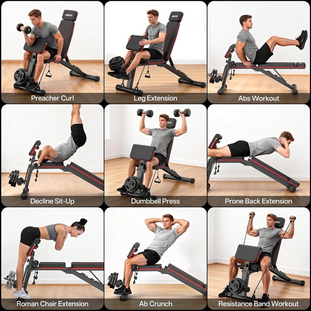 Versatile Foldable Weight Bench with Leg & Preacher Curl Extensions - 1000 LBS