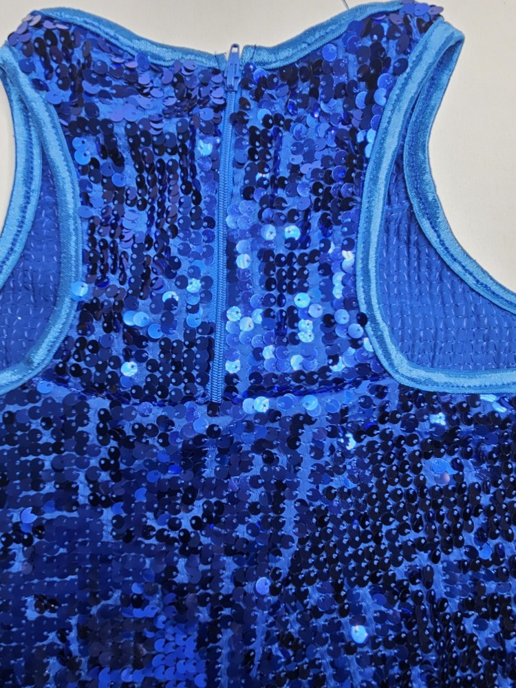 Balera Sequin Top Woman's LC Blue Dance Sleeveless Split Wrap Open Back