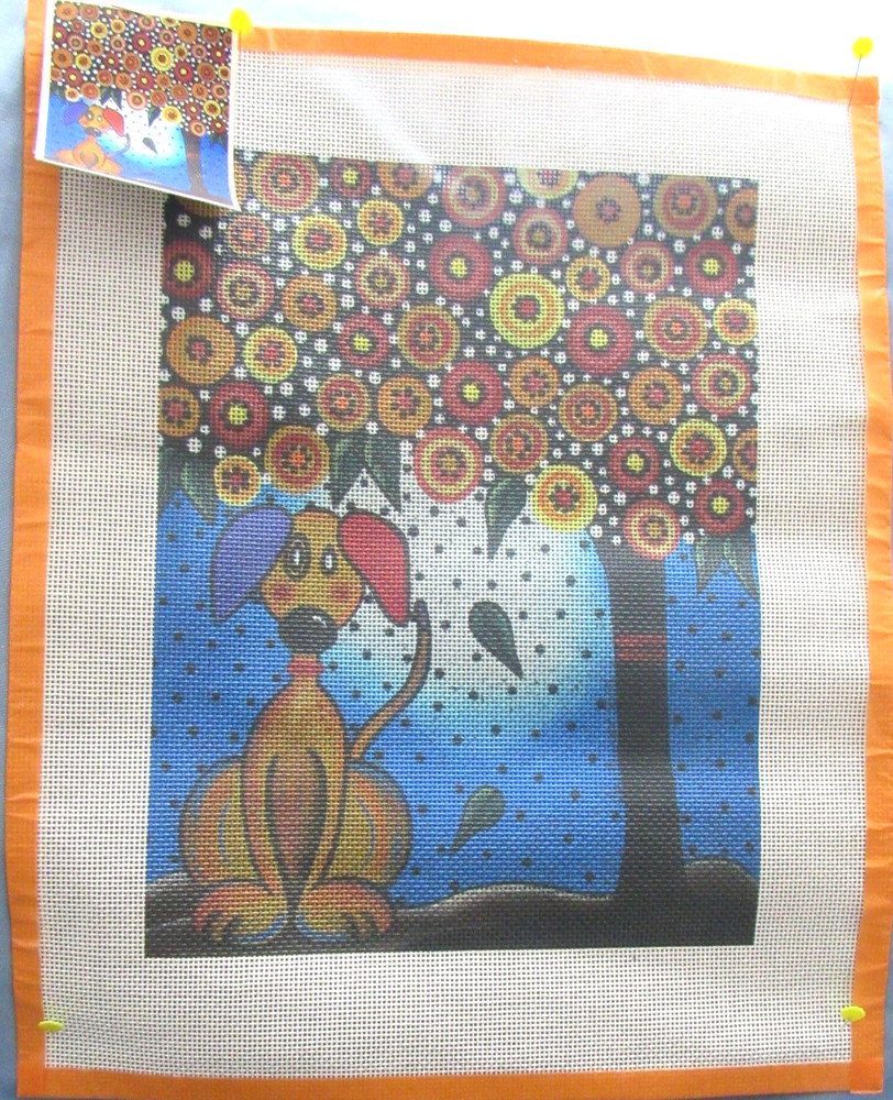 Whimsical Dog Handpainted Needlepoint Canvas