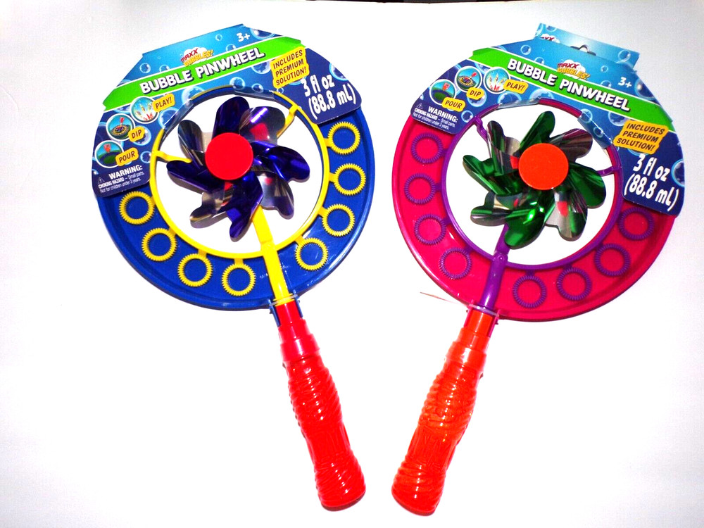 2 MAXX Bubbles! Bubble pink & blue Pinwheel w/ Solution 8" Round & 15" Long TS2