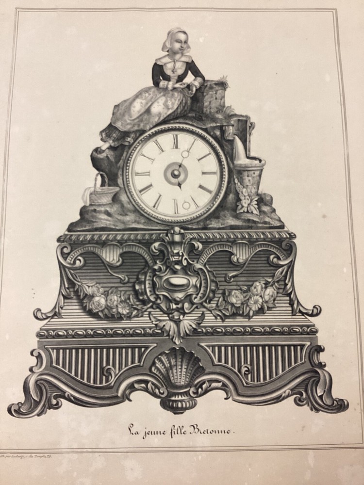 3 Large Antique Clock Lithographs No Other Examples Found