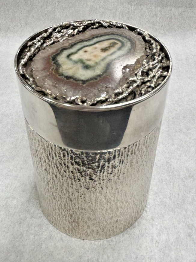 David Deakin Sterling Silver Tabletop Cigarette Case With Geode Insert Top 10toz