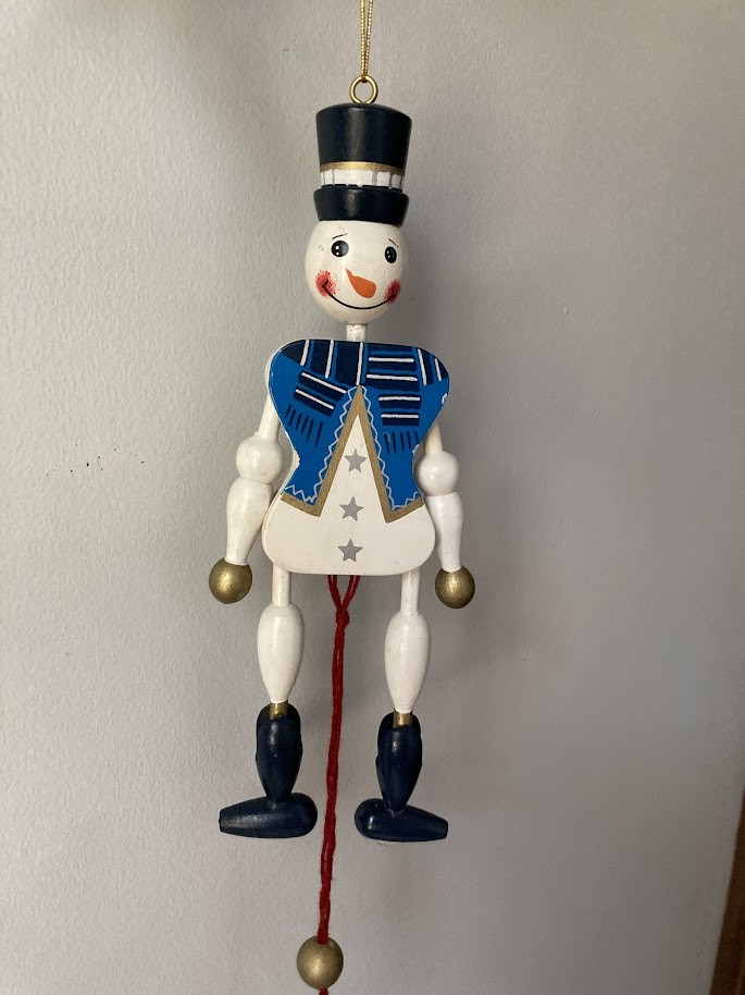 Vintage Snowman Pull String Wood Jumping Jack Toy