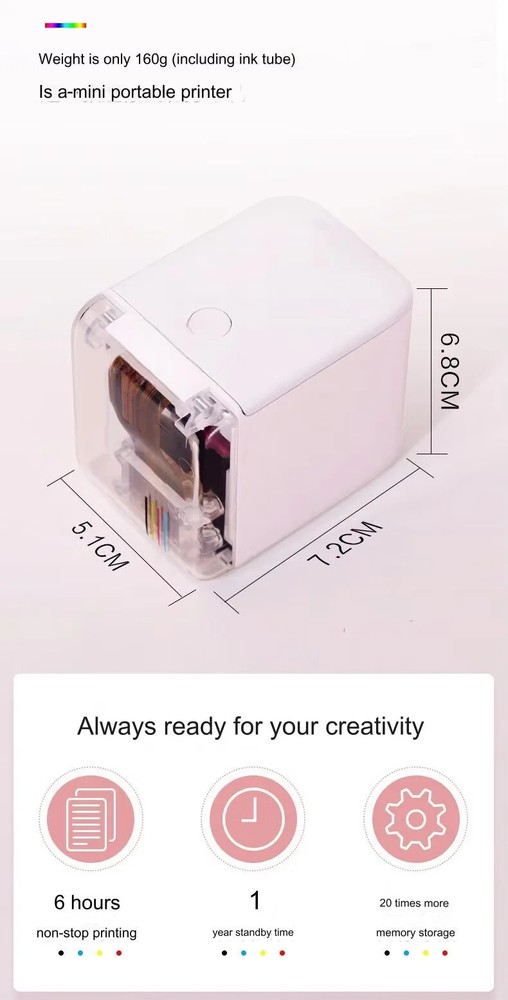 Mini home desktop printing brush color date pattern text inkjet printer