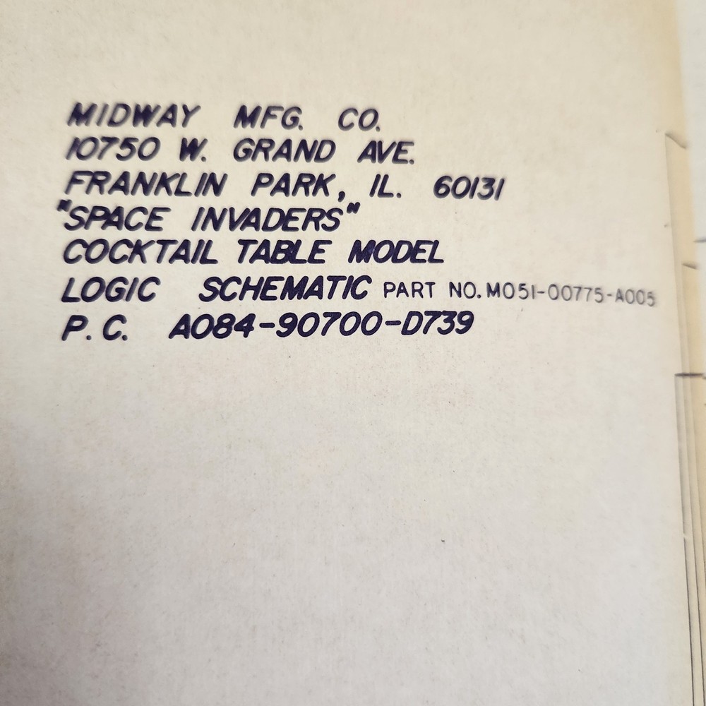 Space Invaders Cocktail Table Schematics Midway