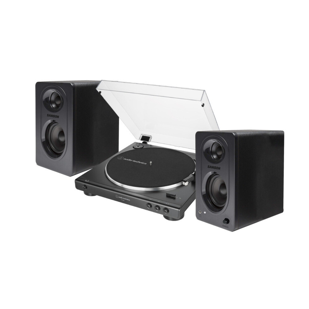 Audio-Technica AT-LP60X Turntable Powered Studio Monitors Pair (Black) PRO