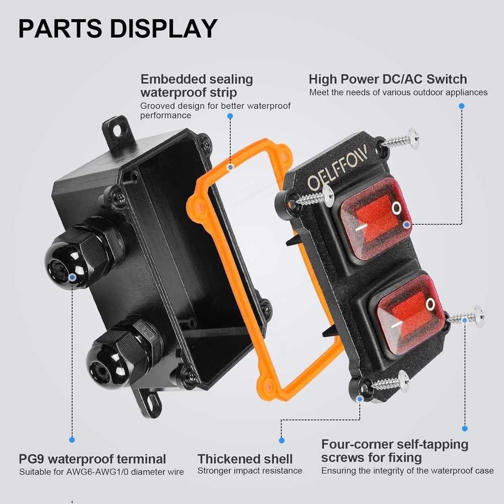 Waterproof On Off Toggle Switch Double Switch/Outlet Red/2 Switch/2 Outlet