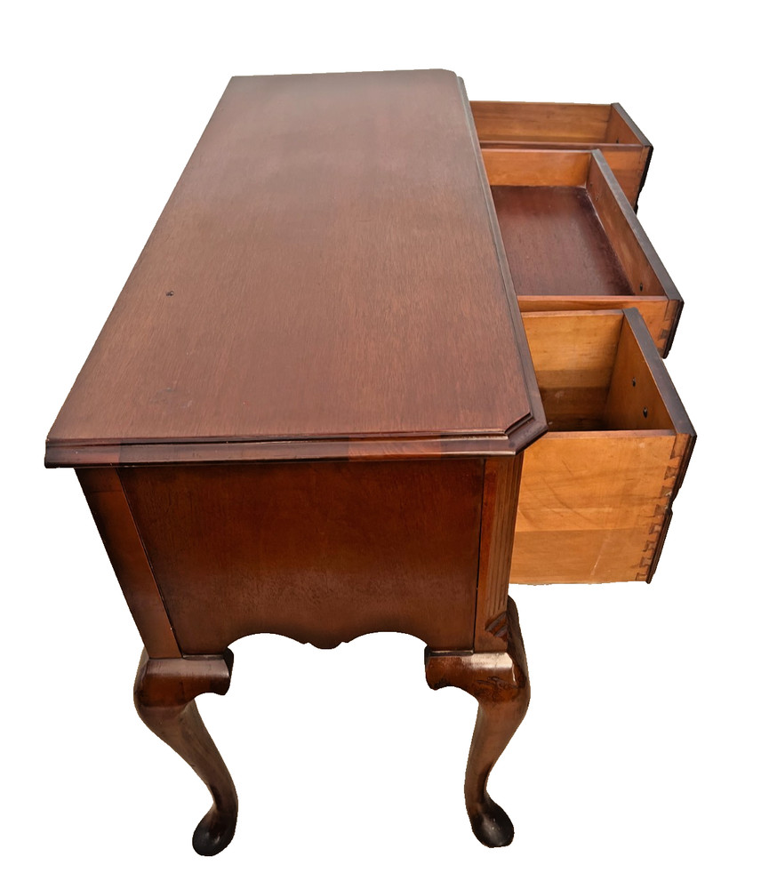 Vintage Desk Vanity, Chippendale Style, Three Dovetail Drawers, Solid Cherry