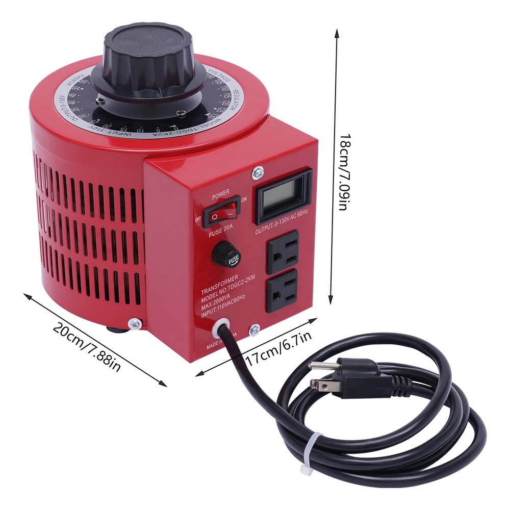 20Amp Variac Transformer Variable 0-130V AC Voltage Regulator Metered 2000VA Red
