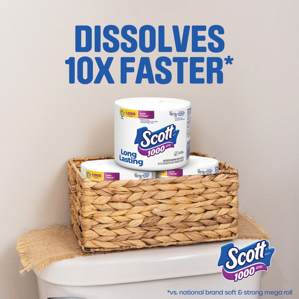 Scott 1000 Toilet Paper, 36 Rolls, 1000 Sheets Per Roll