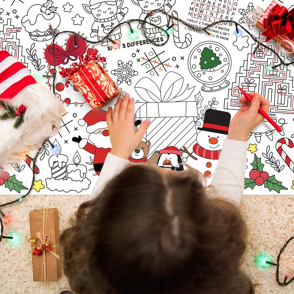 Gatherfun Kids' Christmas Disposable Coloring 108" x 54" (Rectangular), White