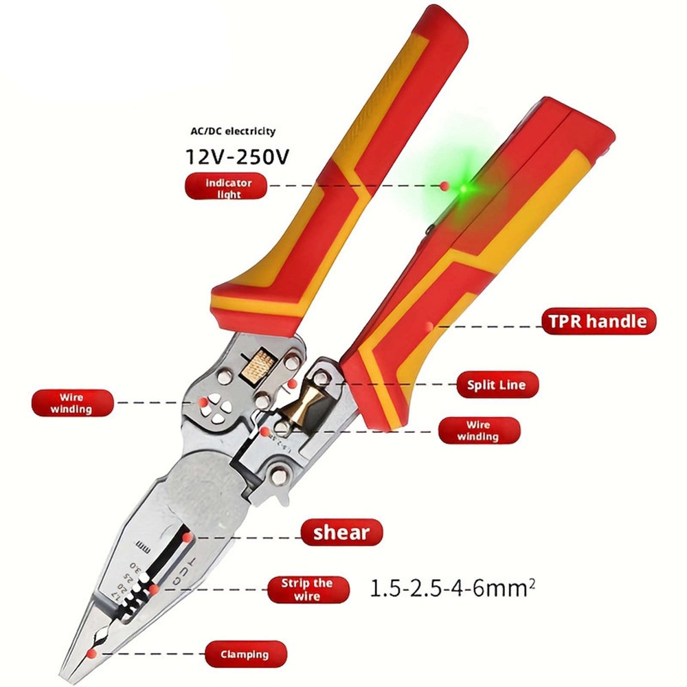 Wire Stripper Tool with Voltage Tester Pliers for AC DC Wire Twisting Cutting