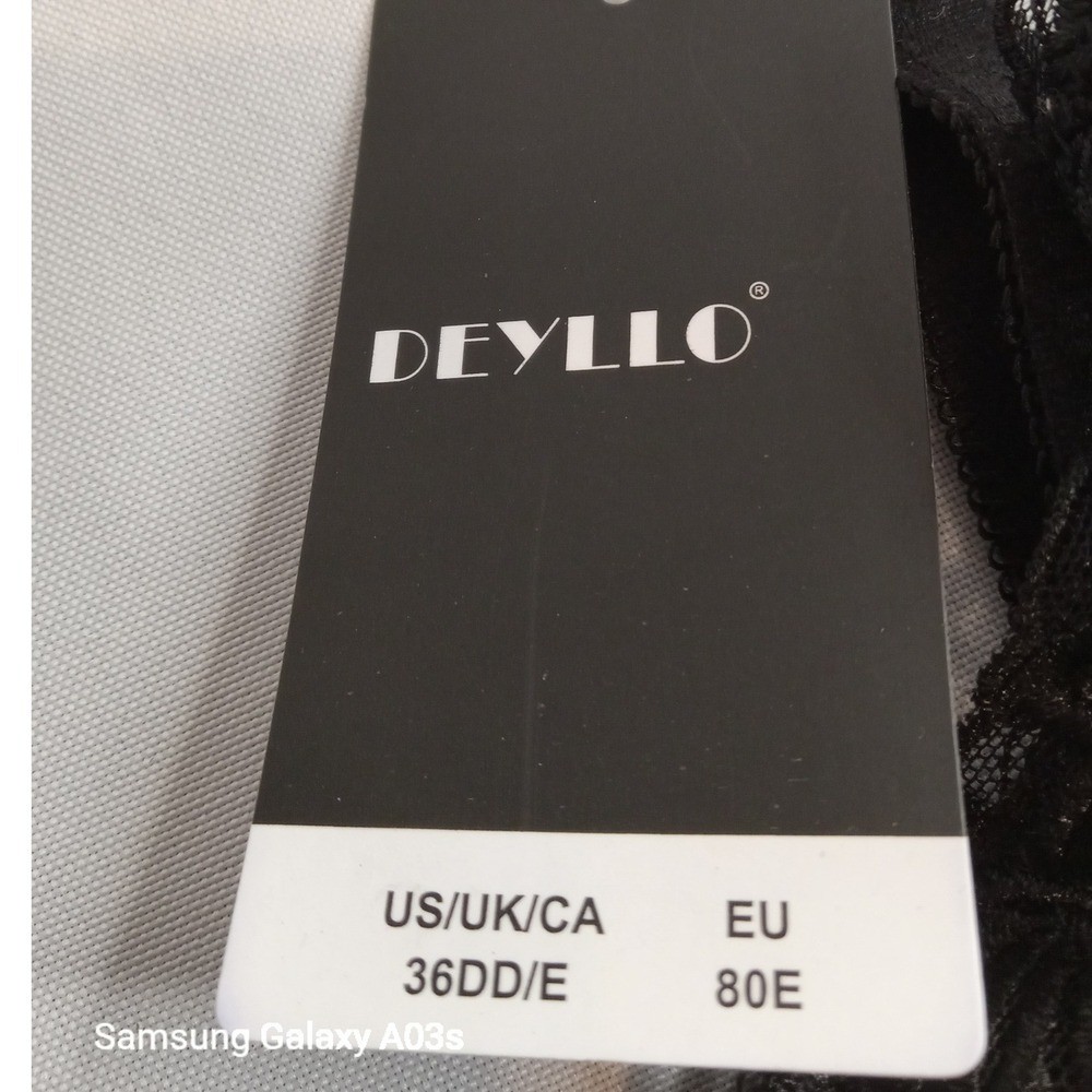 Deyllo Lace Bra Full Coverage Size 36E (DD) See Through Underwire Sheer Black