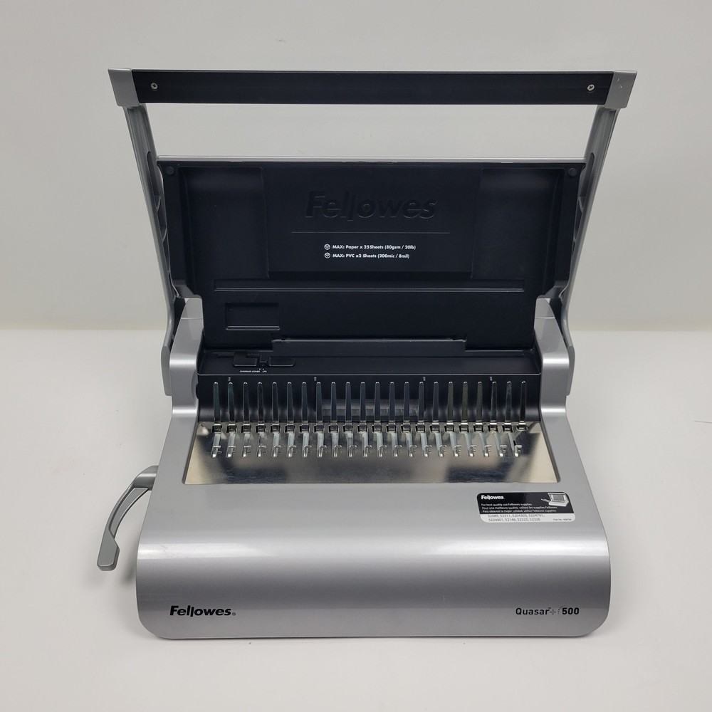 Fellowes Quasar + 500 Manual Comb Binding Machine – High-Capacity Missing 1 Tray