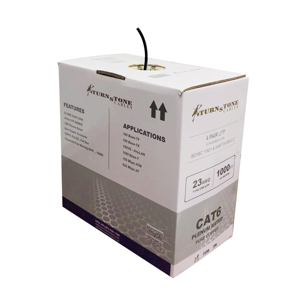 TSCables 550Mhz Cat6 Plenum 100% Solid Bare Copper UTP Ethernet Cable Black