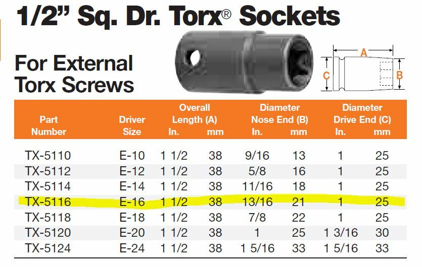 Apex TX5116 E16 1/2" Drive, Torx