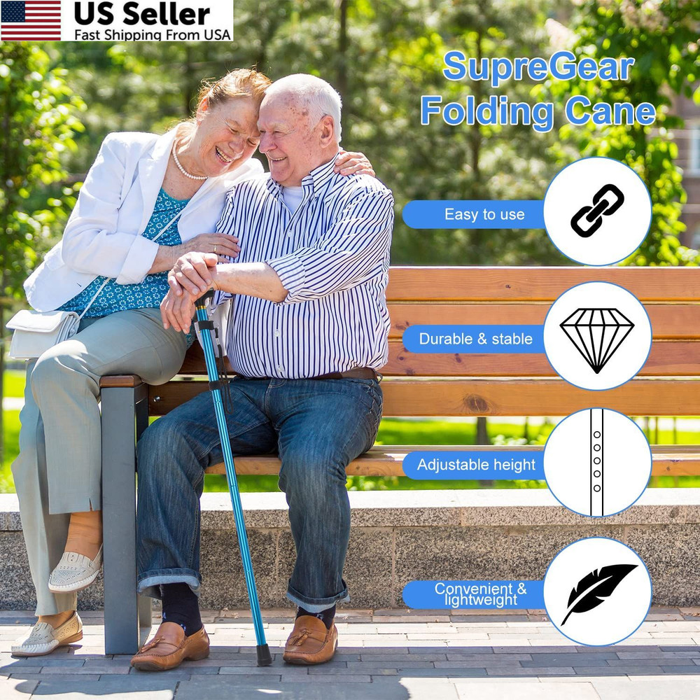 supregear Folding Cane, 5-Level Adjustable Height Walking Stick Blue