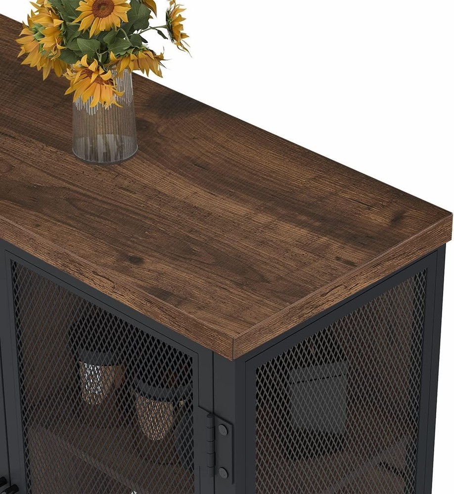 Rustic Oak Coffee Bar Cabinet with Adjustable Shelves and Hidden Storage Space