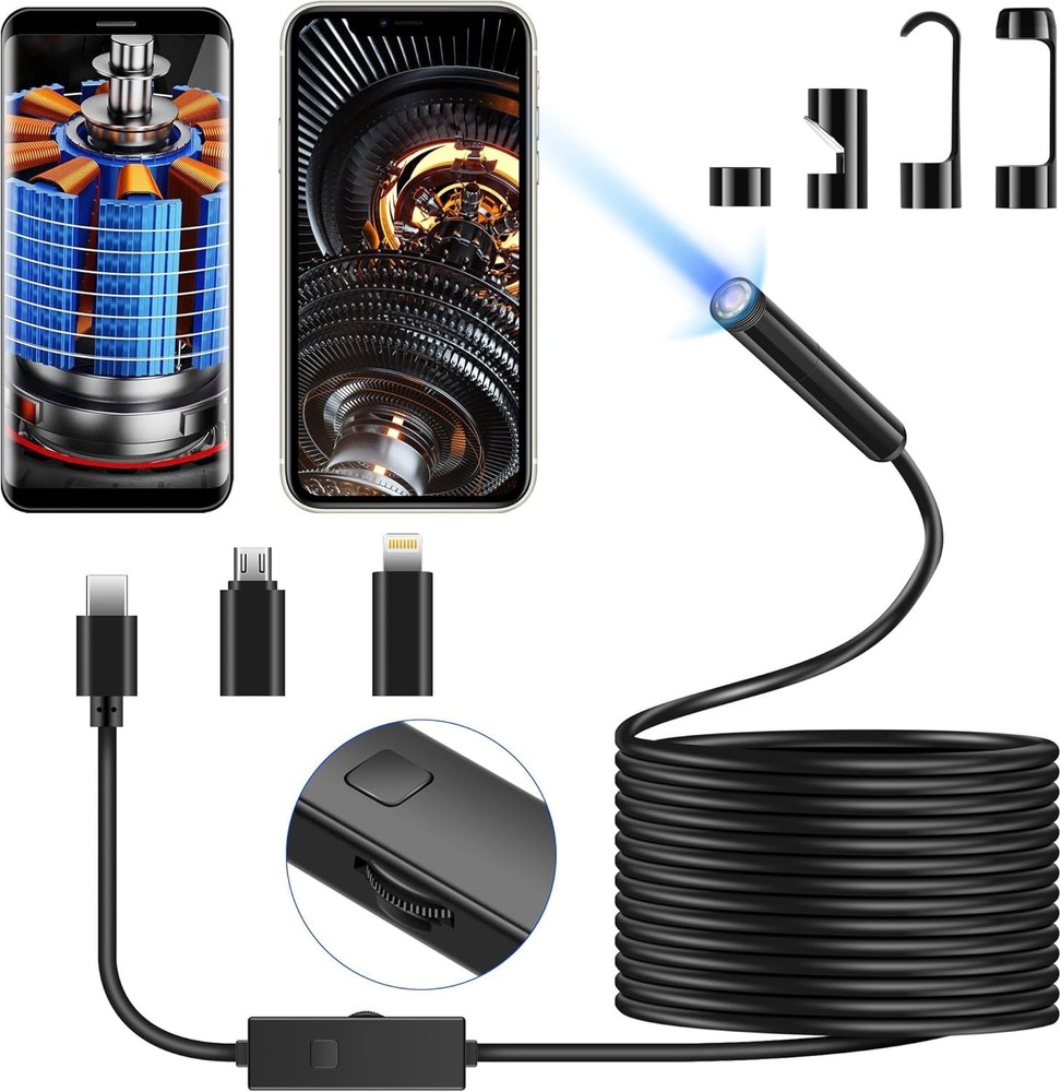 1920P Camara endoscopica tipo serpiente con luz para iPhone Android USB-C