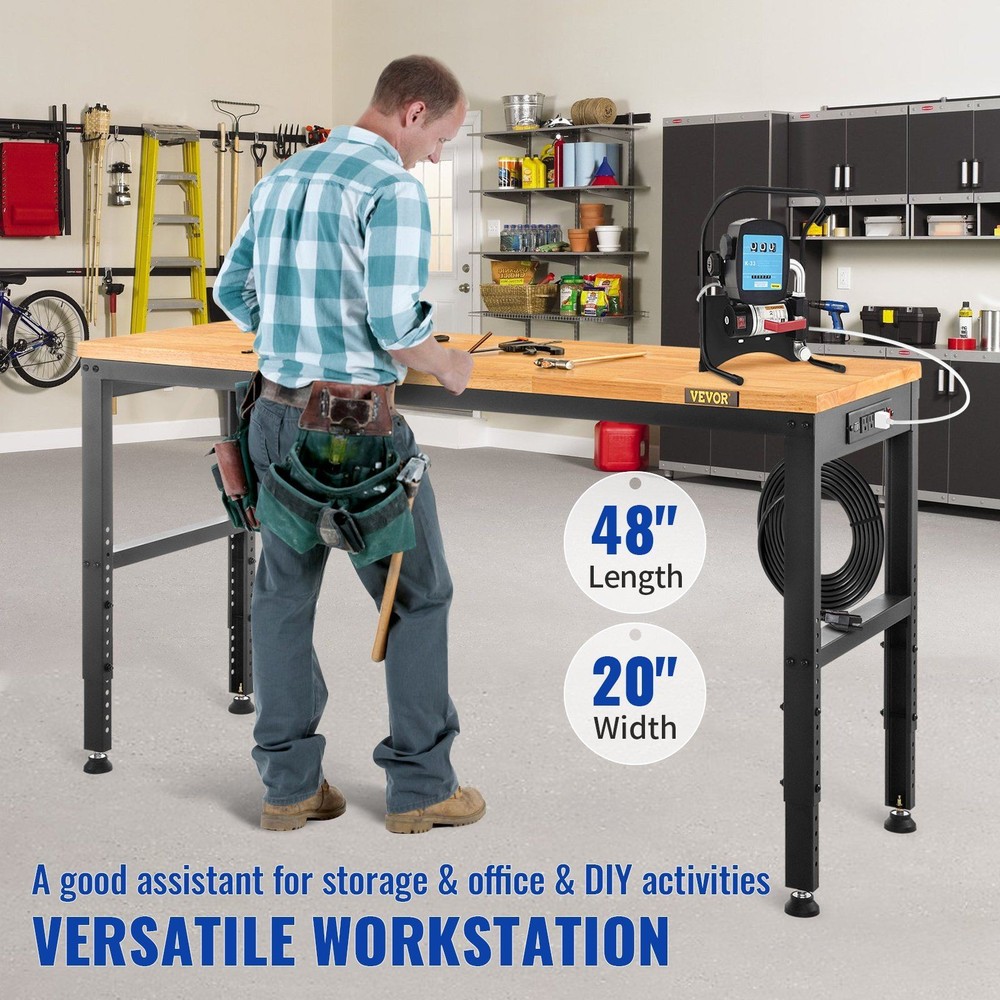 Fixed Base Workbench 48x20in 28.3-38.1in Rise 2000lb
