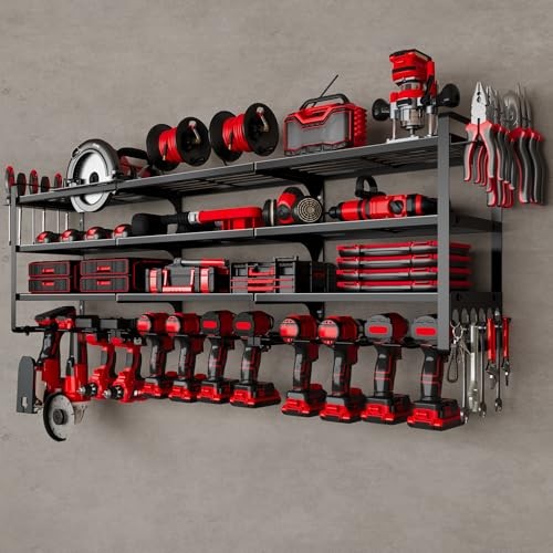 48" Large Power Tools Organizer Wall Mount,12 Drill Holder for Garage, Black