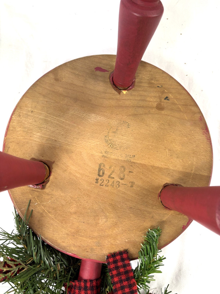 Christmas 3-Legged Red Milking Stool Handle 11" Tall