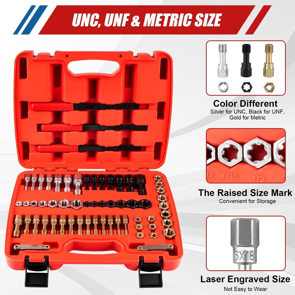 61Pcs Thread Repair Kit UNC UNF & Metric Thread Chaser Set Rethread Repair Tool