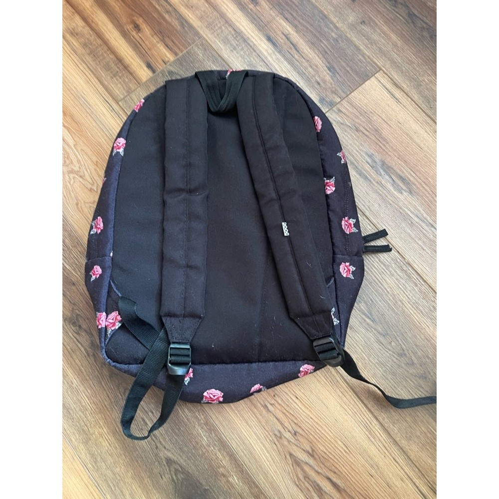 Vans Black Backpack with Pink Rose Pattern