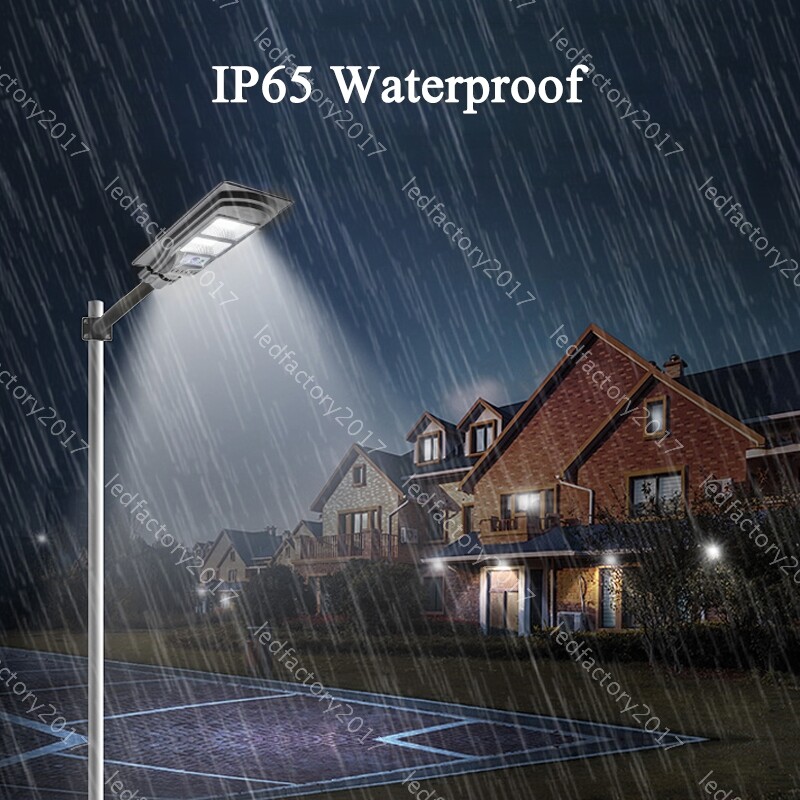 600W LED Solar Steert Lamp Frontyard Security Waterproof w/ Remote Control Pole