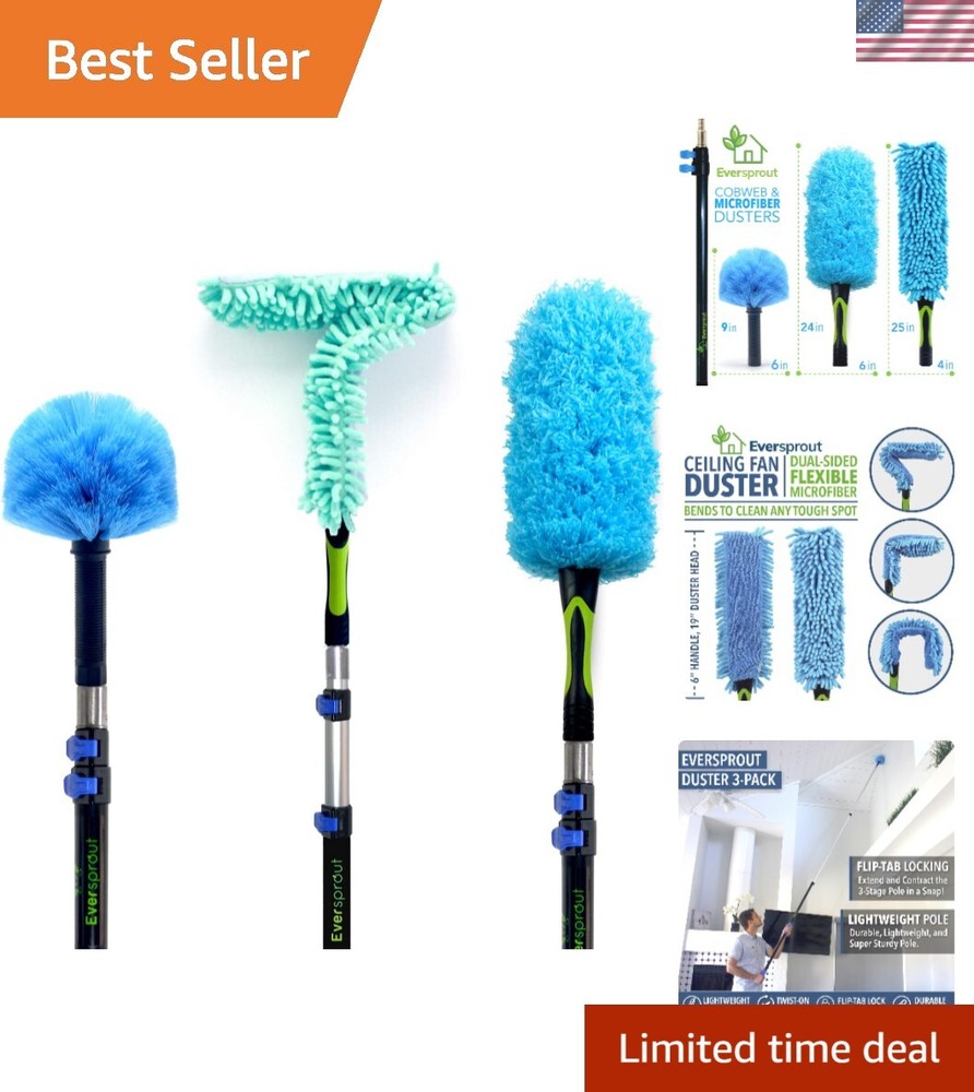 Hand-Packaged 3-Pack Duster Collection with Extension Pole – Dusting Made Easy
