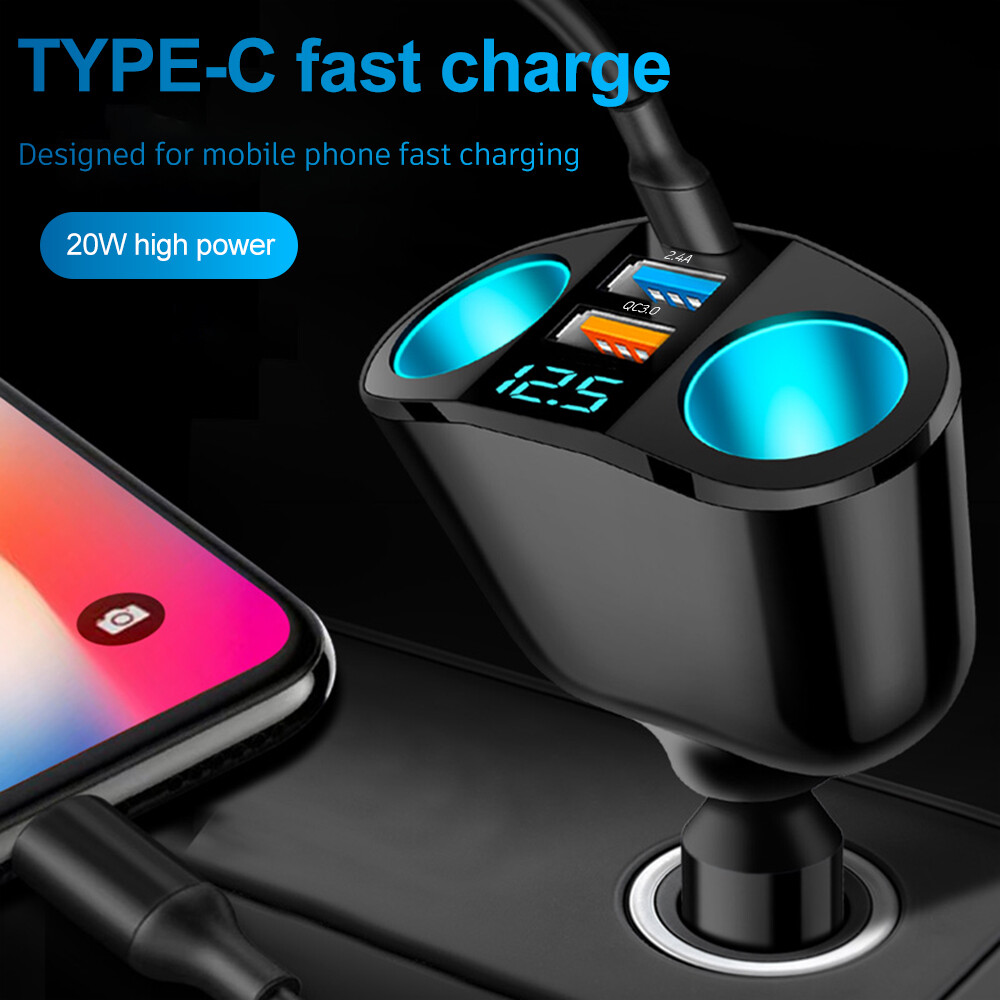 Dual USB Car LCD Cigarette Lighter Socket Splitter Charger Power Adapter DC/12V