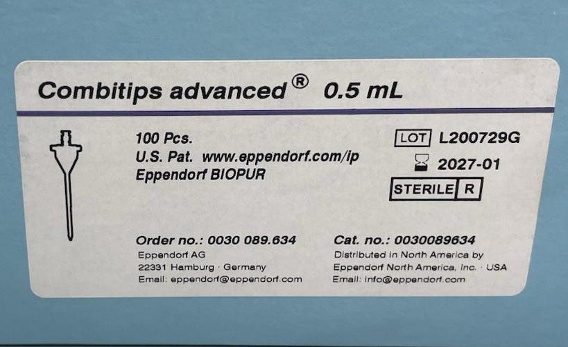 Eppendorf Combitips Advanced 0.5mL Sterile Biopur 100 Tips 0030089634