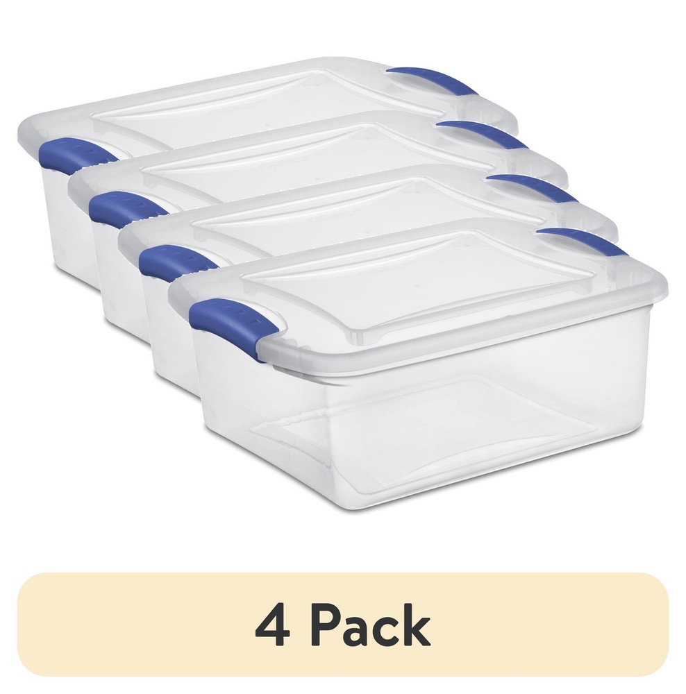 4 pack 15 Quart Small Latching Storage Bin Clear Plastic Storage Container W/