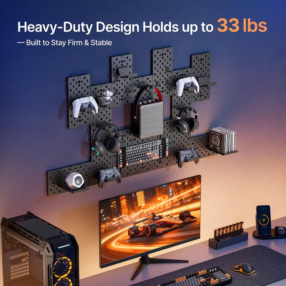 PEGZONE Controller and Headphone Holder Wall Mount, Modular 14 PCS, Black