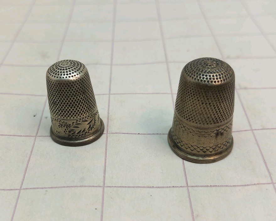2 x Thimbles Antique George Burrows Unmarked Silver